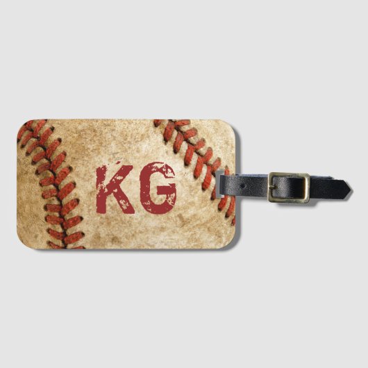 Old Grunge Baseball Personalized Monogram Initiale Bagagelabel (Voorkant (horizontaal))