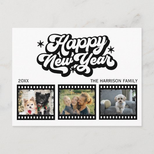 Old Grunge Film Drie foto's Nieuwjaar Briefkaart (Voorkant)