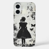Old Grunge Girl Silhouette Butterfly Monogram Case-Mate iPhone Case (Achterkant)