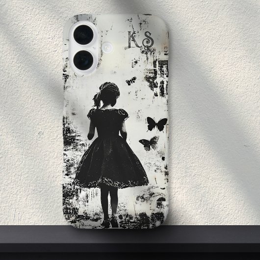 Old Grunge Girl Silhouette Butterfly Monogram Case-Mate iPhone Case