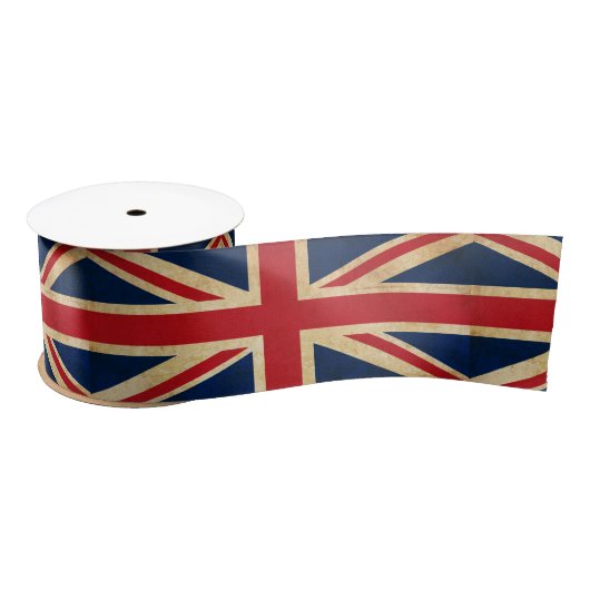 Old  Grunge United Kingdom Flag Union Jack Satijnen Lint (Spoel)