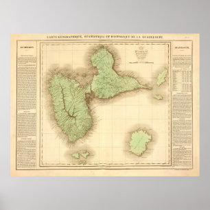 Old Guadeloupe Island Map (1825) Gwadloup Poster