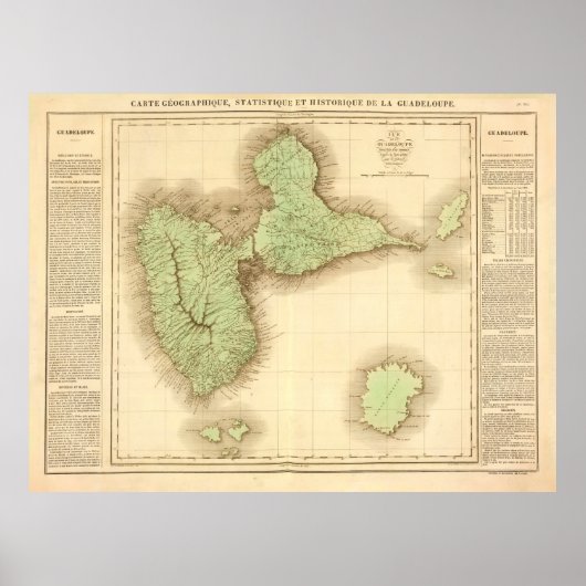 Old Guadeloupe Island Map (1825)  Gwadloup Poster (Voorkant)