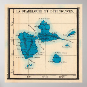 Old Guadeloupe Island Map (1844) Gwadloup Poster