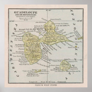 Old Guadeloupe Island Map (1912) Gwadloup Poster