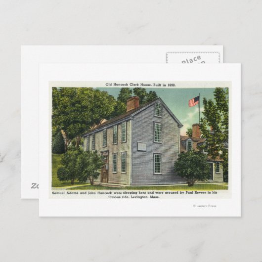 Old Hancock Clark House Uitzicht, Paul Revere Rode Briefkaart (Voorkant / Achterkant)
