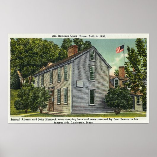 Old Hancock Clark House Uitzicht, Paul Revere Rode Poster (Voorkant)
