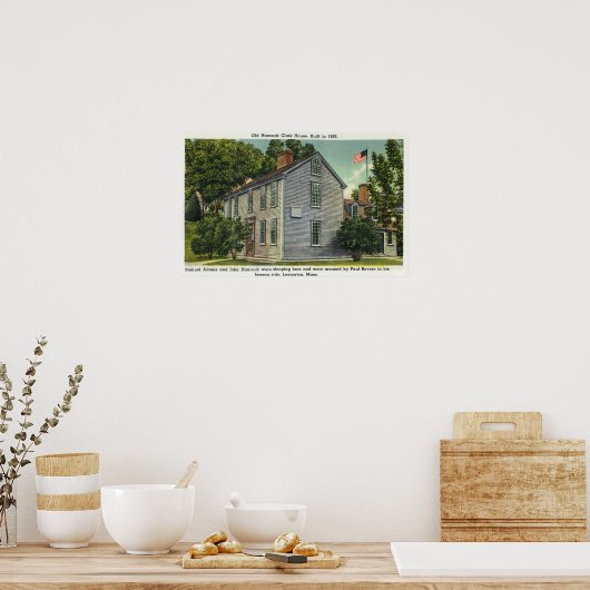 Old Hancock Clark House Uitzicht, Paul Revere Rode Poster (Keuken)