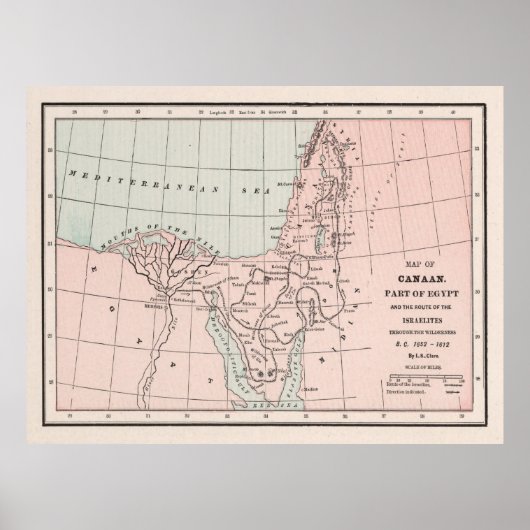 Old Hebrew Exodus Out of Egypt Map (1901)  Poster (Voorkant)