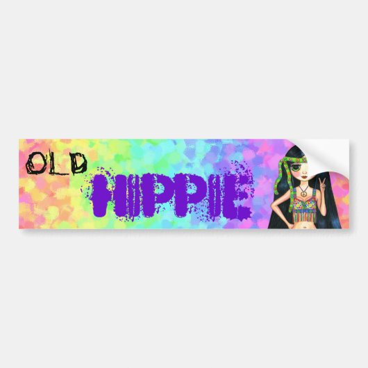 Old Hippie Cute 1960s Psychedelic Big Eye Girl Bumpersticker (Voorkant)