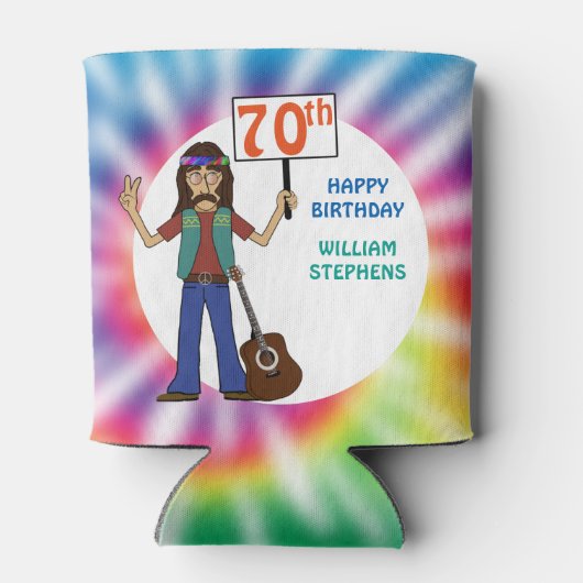 Old Hippie Hippy Tie Dye 70th Birthday Party Can C Blikjeskoeler (Achterkant)