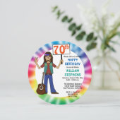 Old Hippie Hippy Tie Dye 70th Birthday Party Invit Kaart (Staand voorkant)