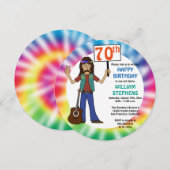 Old Hippie Hippy Tie Dye 70th Birthday Party Invit Kaart (Voorkant / Achterkant)