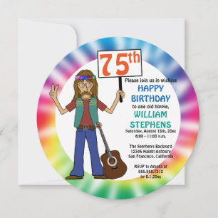 Old Hippie Hippy Tie Dye 75th Birthday Party Kaart