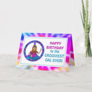 Old Hippie Hippy Tie Dye Groovy Gal Birthday Kaart