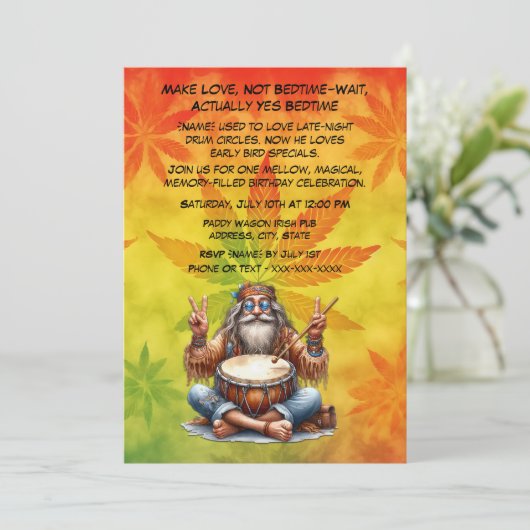 Old Hippie Man verjaardagsfeestje Kaart (Staand voorkant)