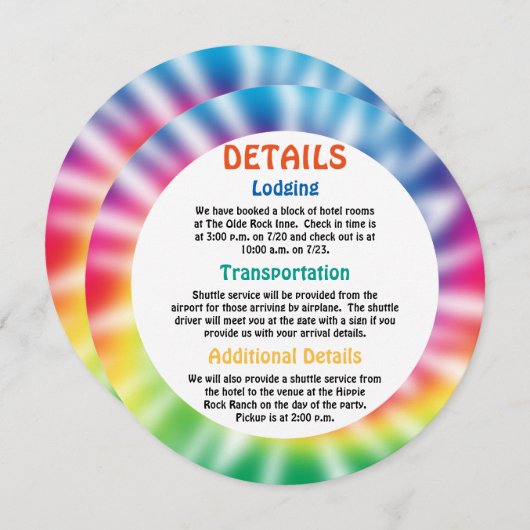 Old Hippie Tie Dye Event Details Kaart (Voorkant / Achterkant)