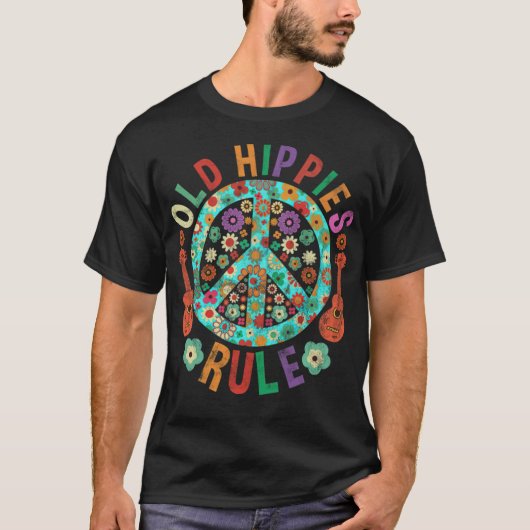 Old Hippies Retro Costume Hippy Sunflower bier bei T-shirt (Voorkant)