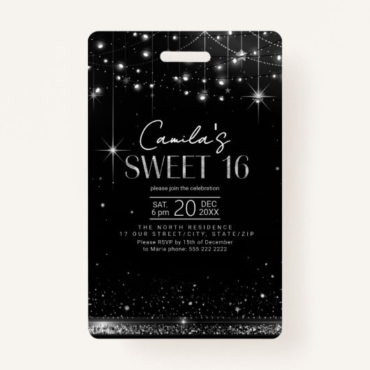 Old Hollywood B & W Chandelier Sweet 16 ID1108 Badge (Achterkant)