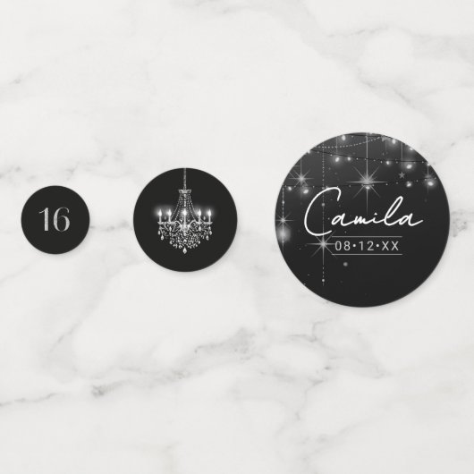 Old Hollywood B & W Chandelier Sweet 16 ID1108 Confetti (Achterkanten)