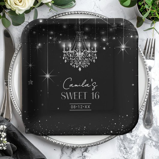 Old Hollywood B & W Chandelier Sweet 16 ID1108 Papieren Bordje