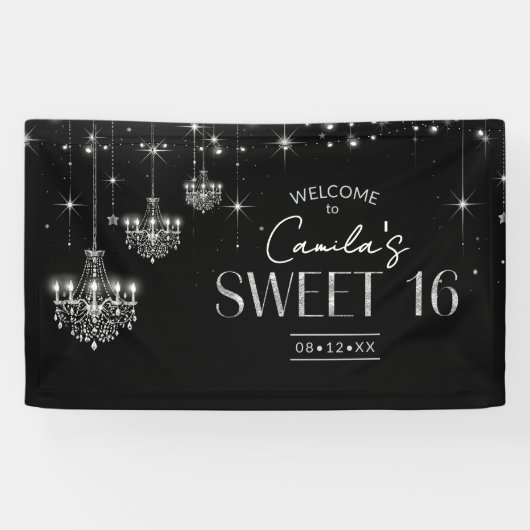 Old Hollywood B & W Chandelier Sweet 16 ID1108 Spandoek (Horizontaal)