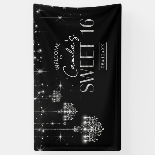 Old Hollywood B & W Chandelier Sweet 16 ID1108 Spandoek (Verticaal)