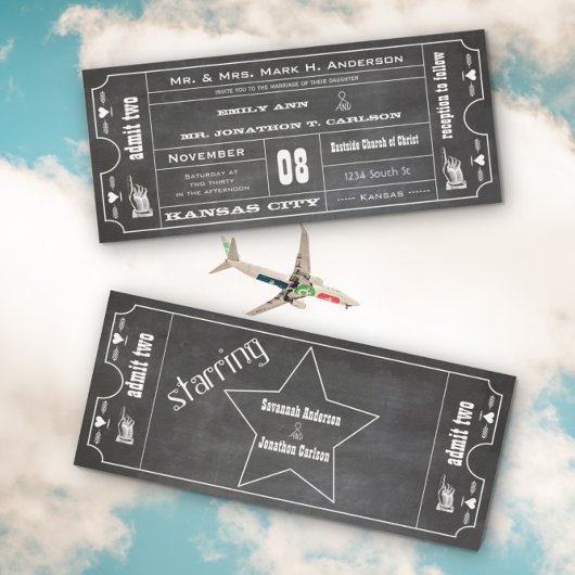 Old Hollywood Chalkboard Ticket Typography Invite Kaart