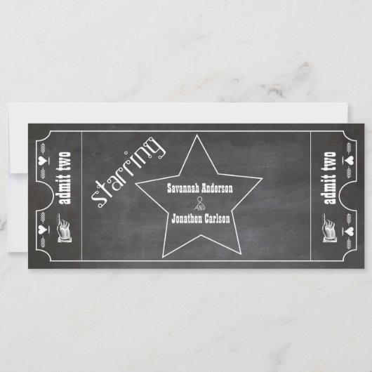 Old Hollywood Chalkboard Ticket Typography Invite Kaart (Achterkant)