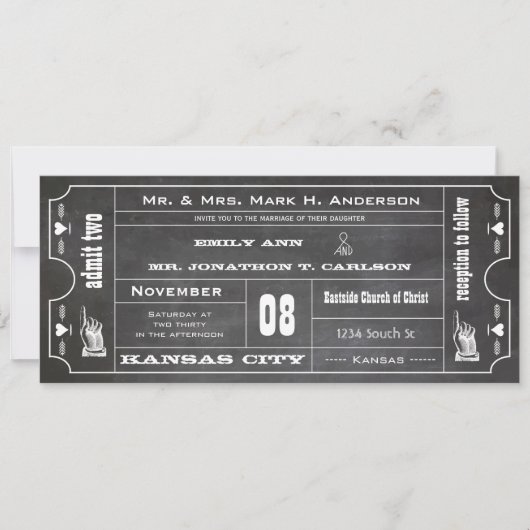 Old Hollywood Chalkboard Ticket Typography Invite Kaart (Voorkant)