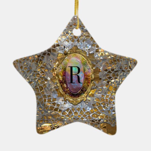 Old Hollywood Chic Elegant Monogram Keramisch Ornament (Achterkant)