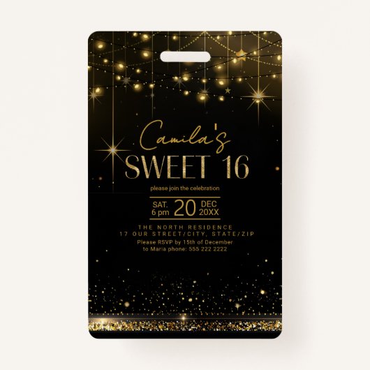 Old Hollywood Glam Chandelier Sweet 16 ID1108 Badge (Achterkant)