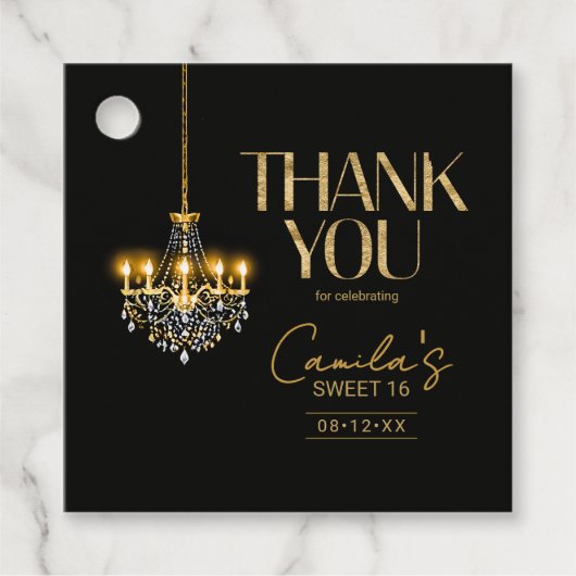 Old Hollywood Glam Chandelier Sweet 16 ID1108 Bedankjes Labels (Voorkant)