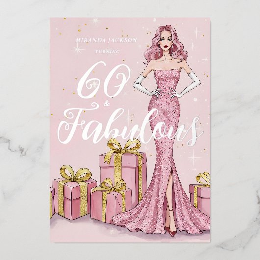 Old Hollywood Glam Pink Glitter Silver Birthday Folie Uitnodiging (Voorkant)