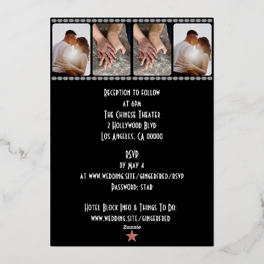 Old Hollywood Goil Folie Classy Film Strip Uitnodi Folie Uitnodiging (Achterkant)