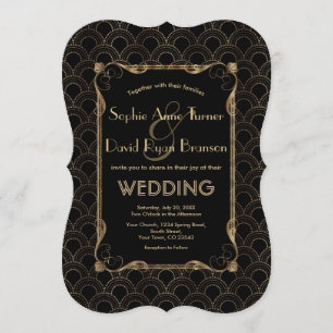 Old Hollywood Gold Black Great Gatsby Wedding Kaart