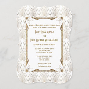 Old Hollywood Great Gatsby White Wedding Invite Kaart