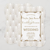 Old Hollywood Great Gatsby White Wedding Invite Kaart (Voorkant / Achterkant)