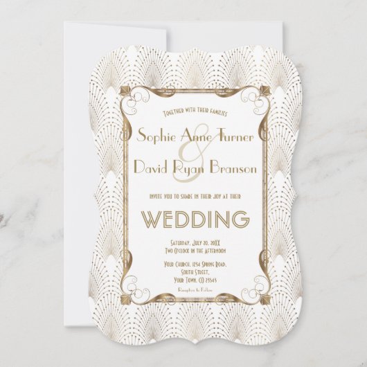 Old Hollywood Great Gatsby White Wedding Invite Kaart (Voorkant)