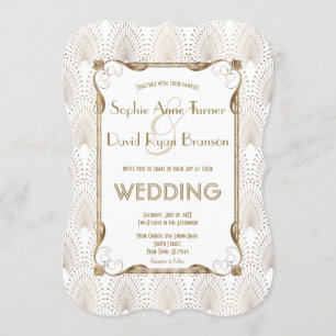 Old Hollywood Great Gatsby White Wedding Invite Kaart