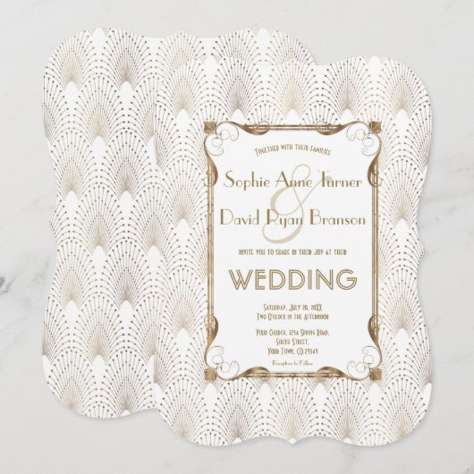 Old Hollywood Great Gatsby White Wedding Invite Kaart (Voorkant / Achterkant)