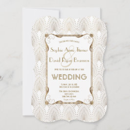 Old Hollywood Great Gatsby White Wedding Invite Kaart