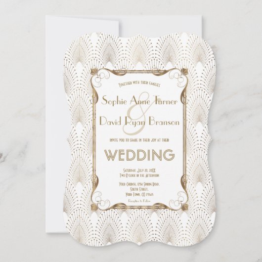 Old Hollywood Great Gatsby White Wedding Invite Kaart (Voorkant)