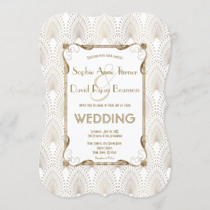 Old Hollywood Great Gatsby White Wedding Invite Kaart