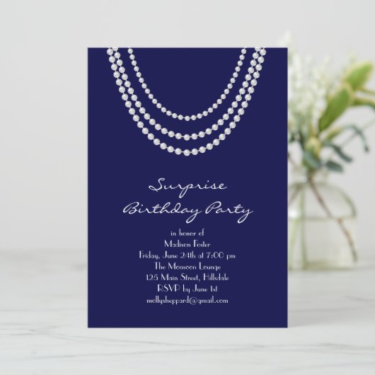 Old Hollywood Surprise Birthday Party Invite blue Kaart (Staand voorkant)