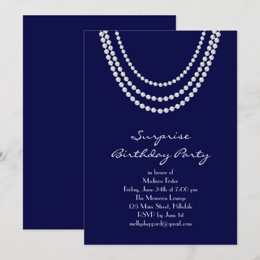Old Hollywood Surprise Birthday Party Invite blue Kaart (Voorkant / Achterkant)
