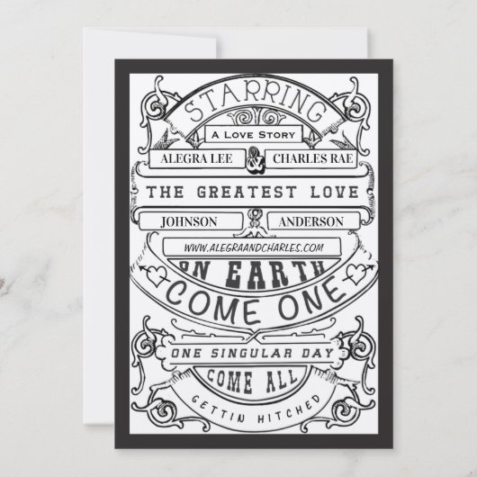 Old Hollywood Typography Ticket Wedding Invite Kaart (Achterkant)