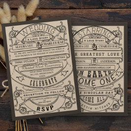 Old Hollywood Typography Ticket Wedding Invite Kaart