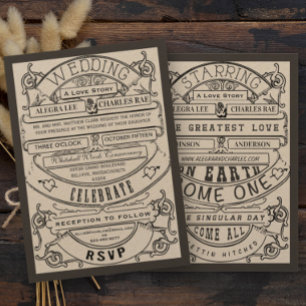 Old Hollywood Typography Ticket Wedding Invite Kaart