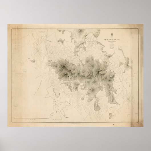 Old Hong Kong Map (1843) haven in China Poster (Voorkant)